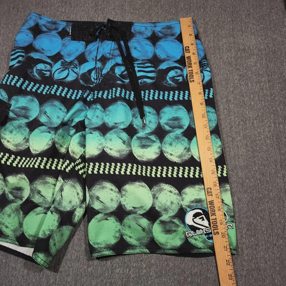 Quicksilver Board Shorts 32 Men‎ Blue Yellow Black Swim Surf Skater Beach Preppy